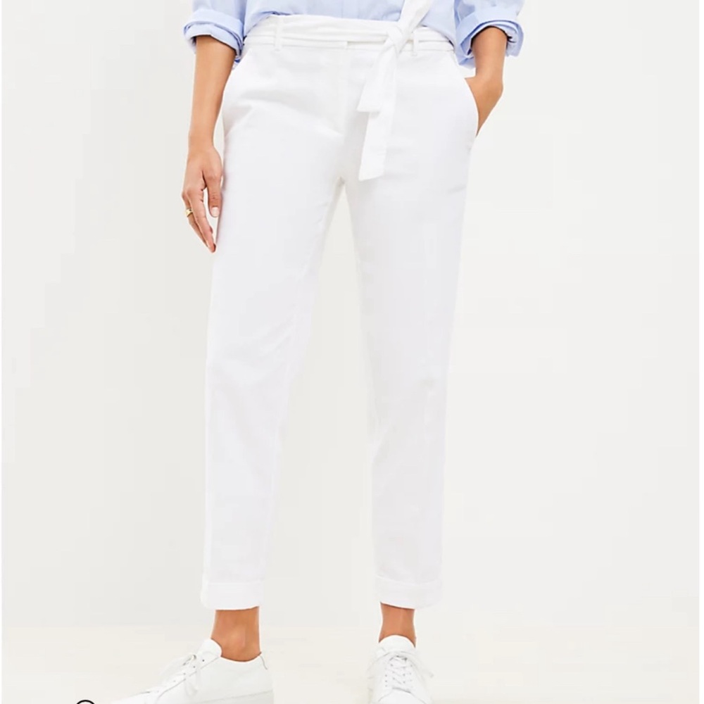Loft Devin Tie Waist Slim Pants in Twill